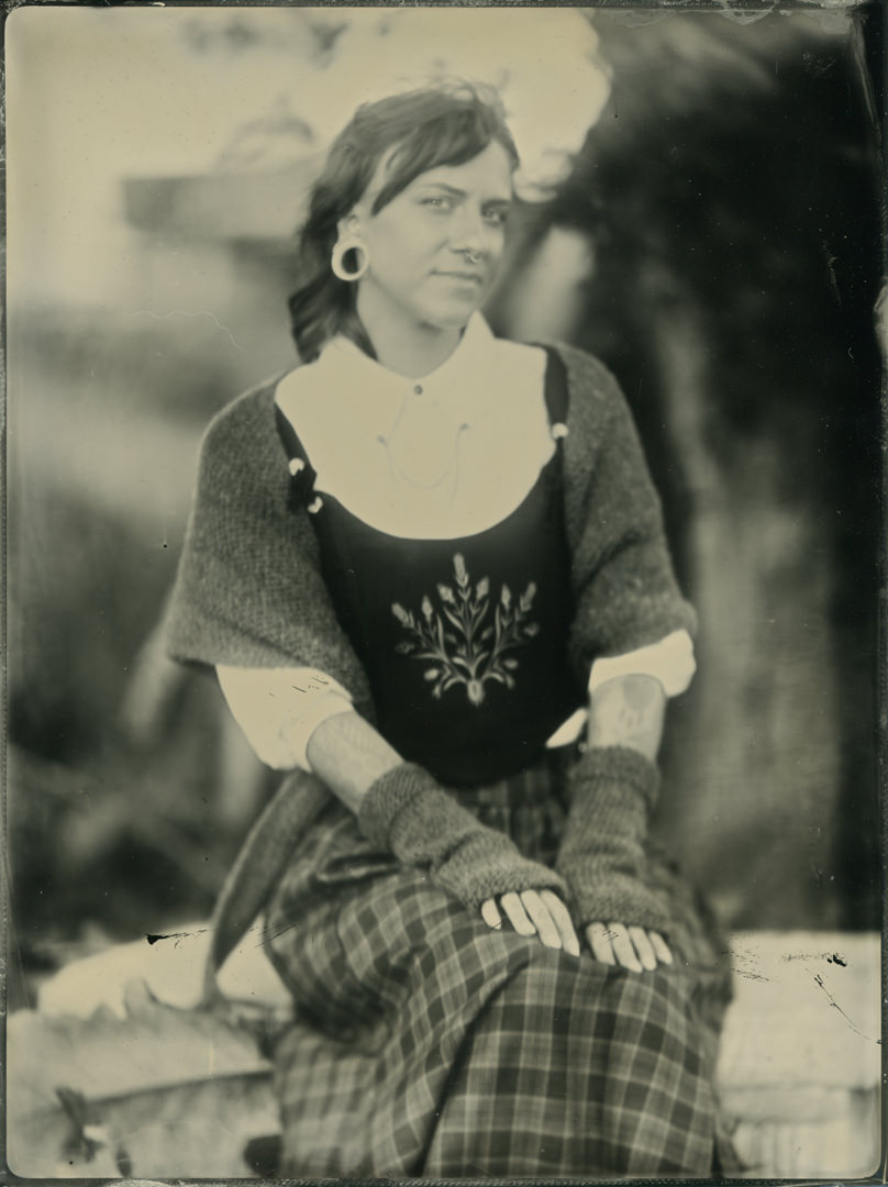 tintype of woman model in traditional clothing