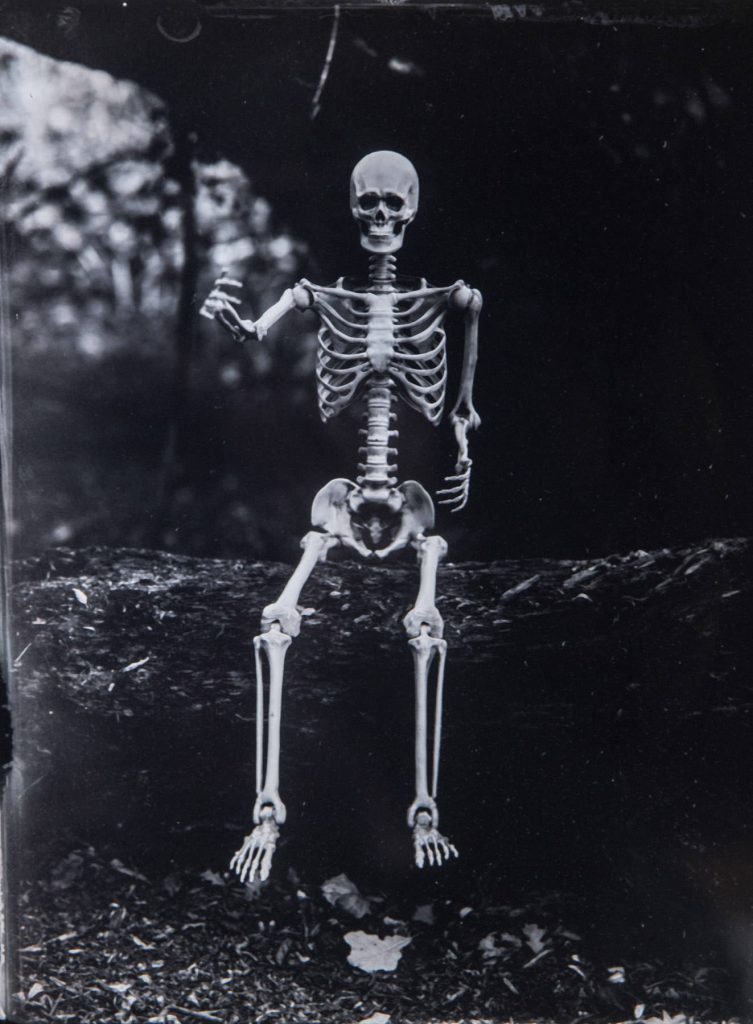 Halloween tintype of a skeleton