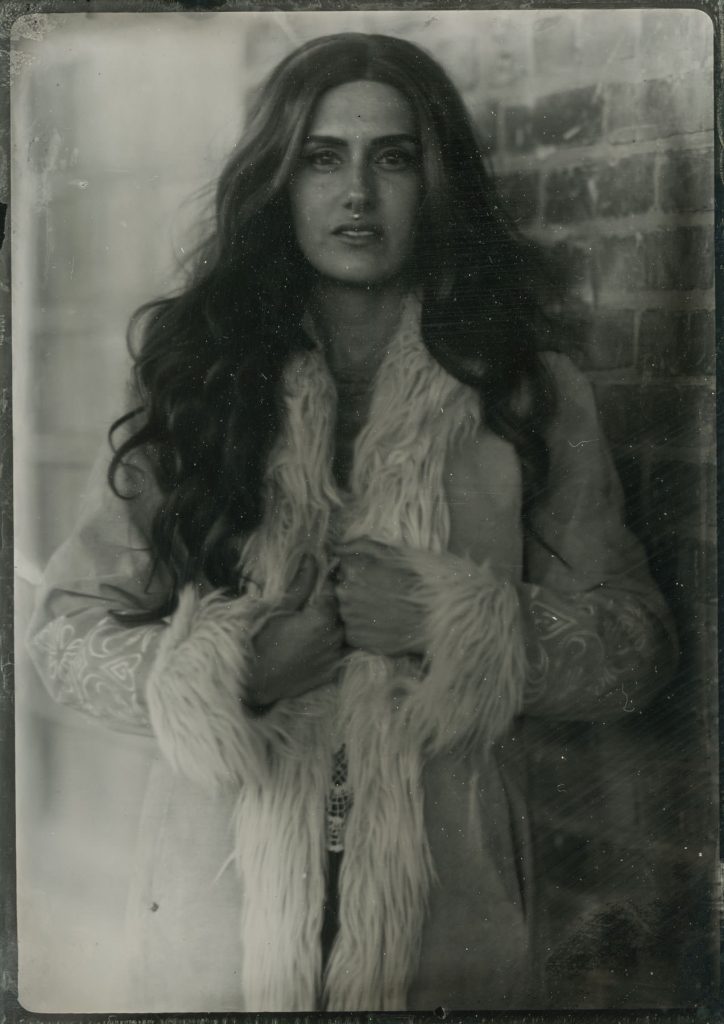 Winter Tintype portrait of a woman model in a jacket