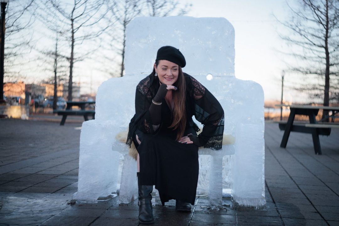 model sitting on a block of ice Helios 44 lens