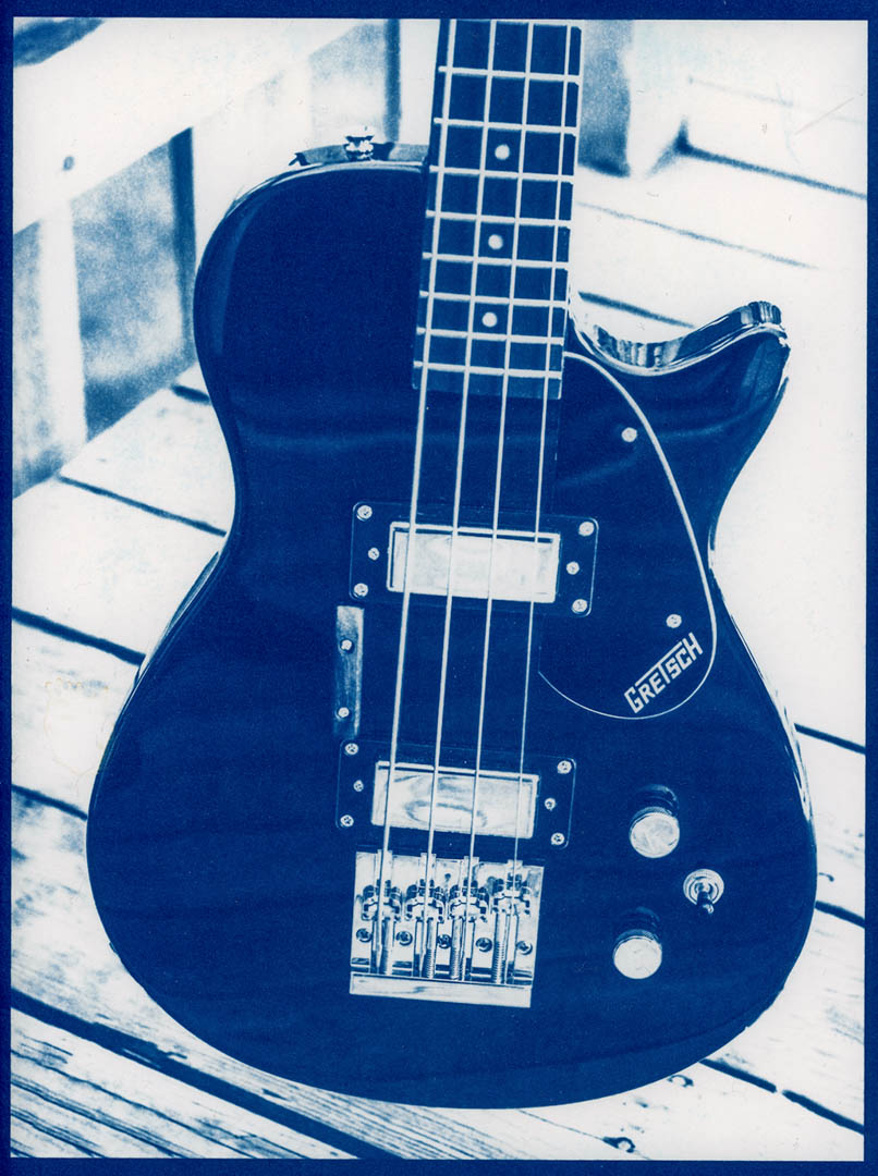 cyanotype of a Gretsch bass guitar