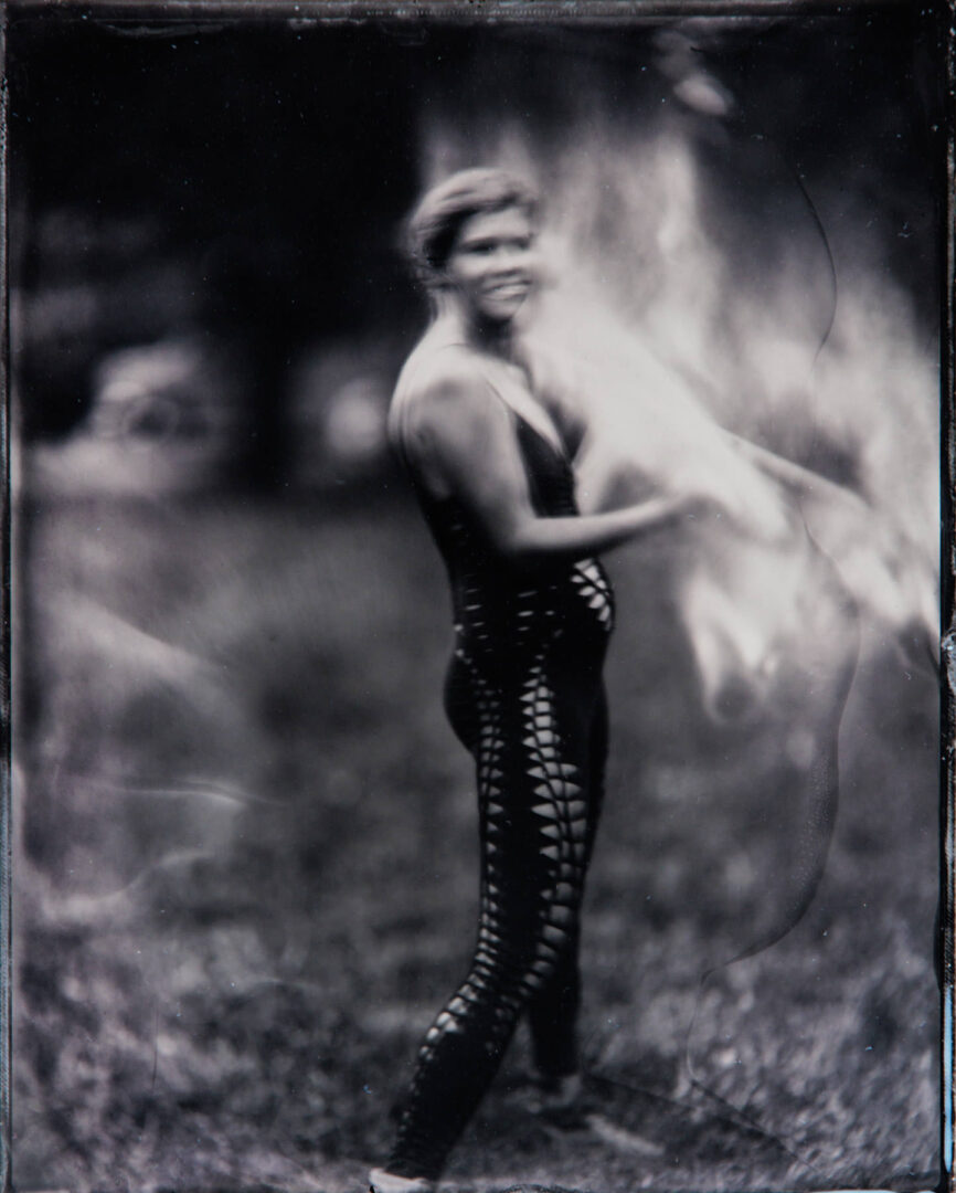 fire performer in a tintype