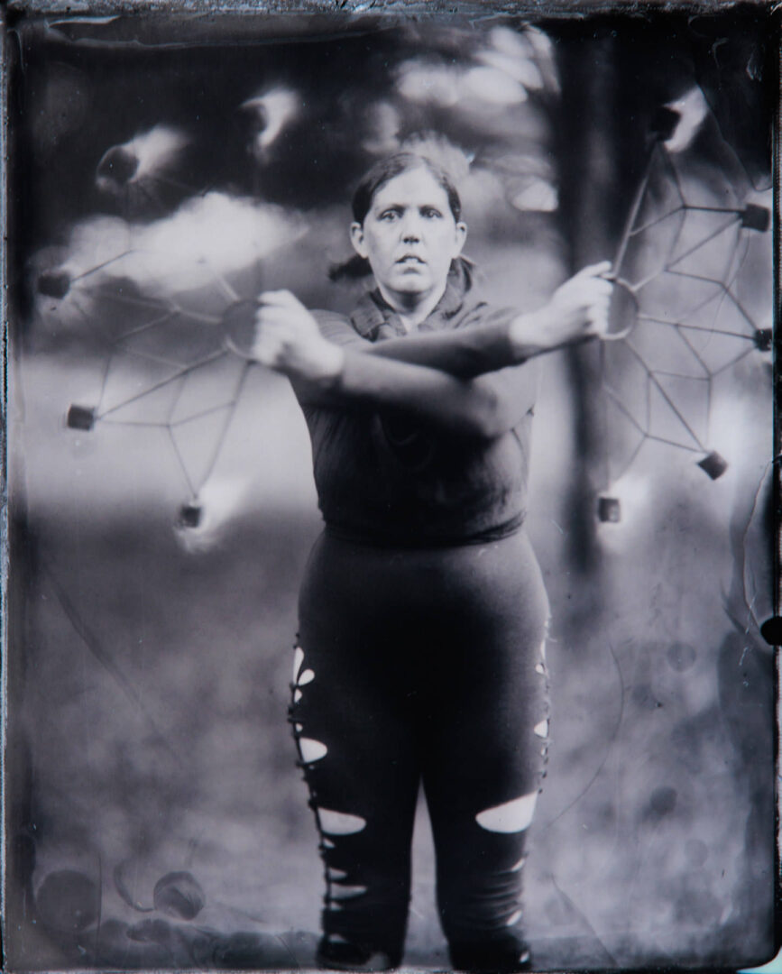 fire performer in a tintype