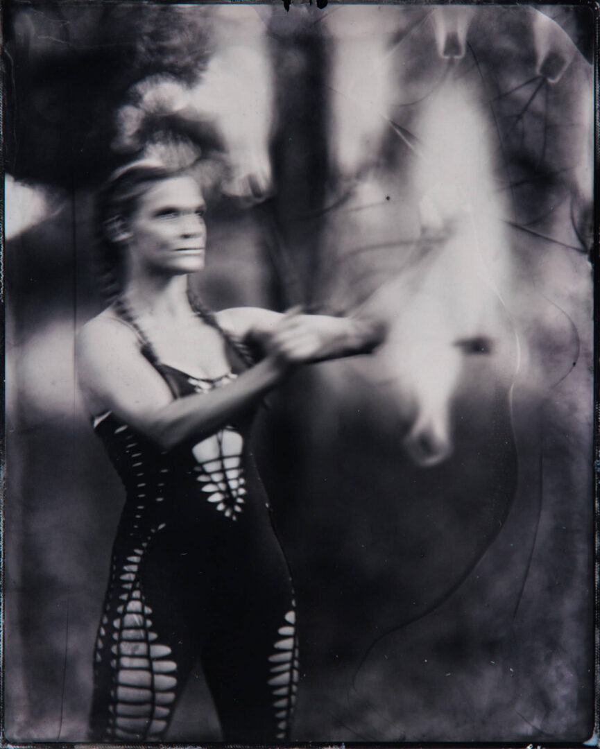 fire performer in a tintype
