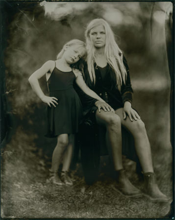 Mother and daughter in a tintype portrait