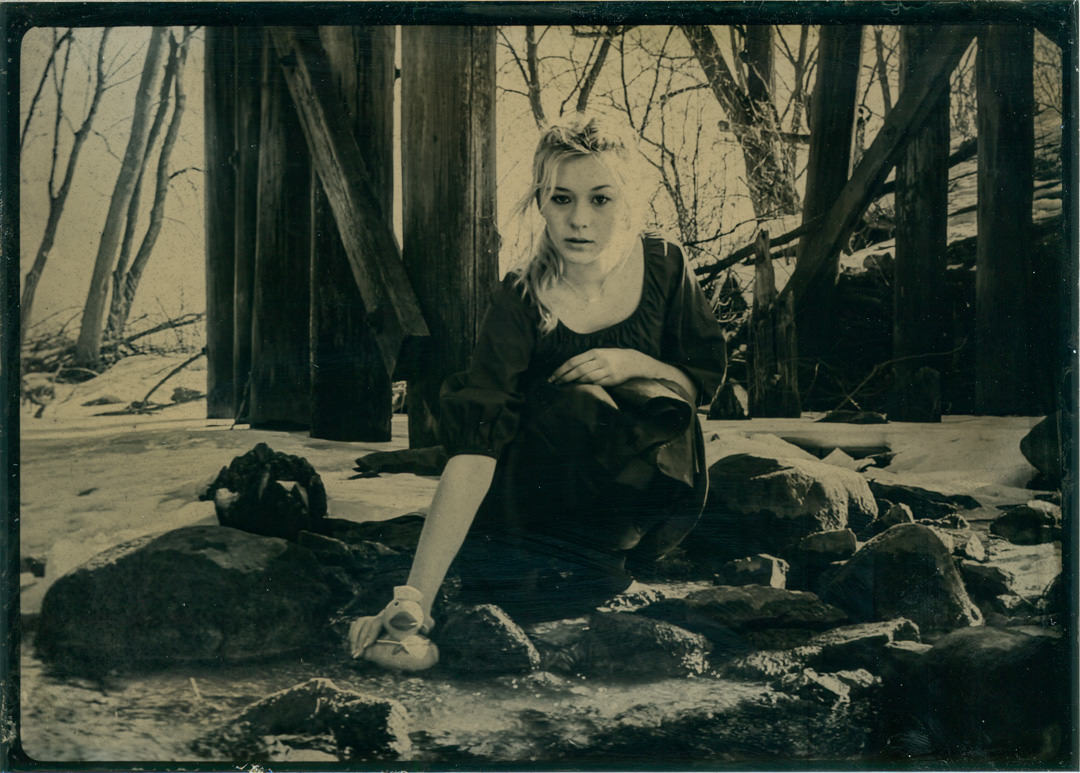 Silver Collodion print of a young girl in the Spring