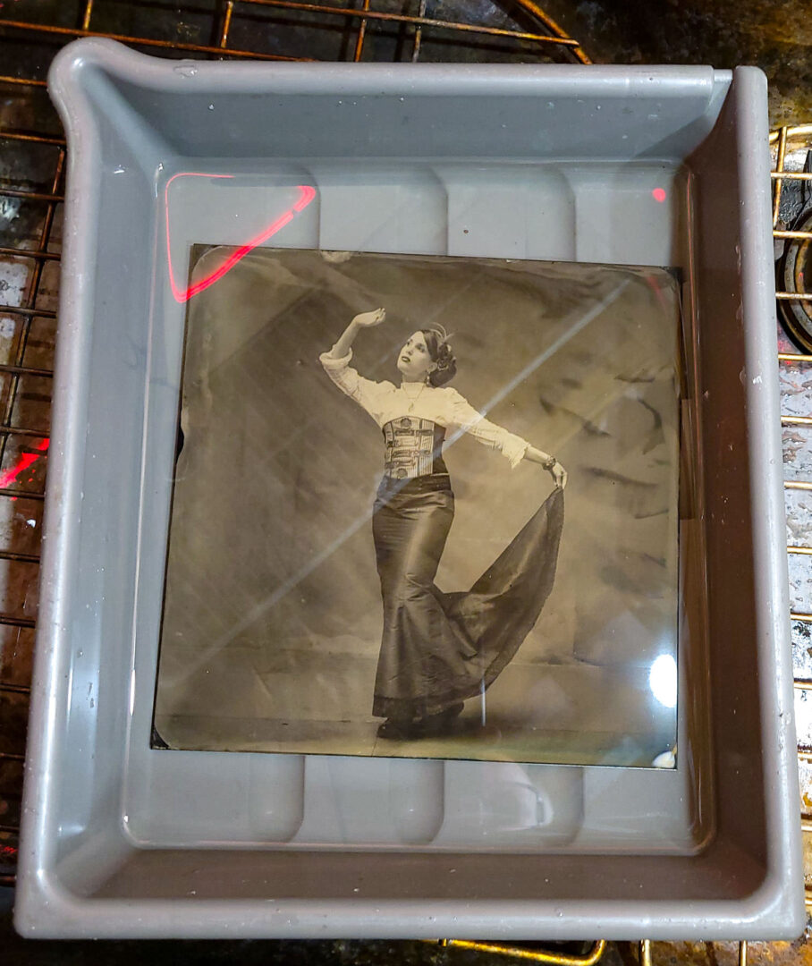 silver collodion print in the fixing step