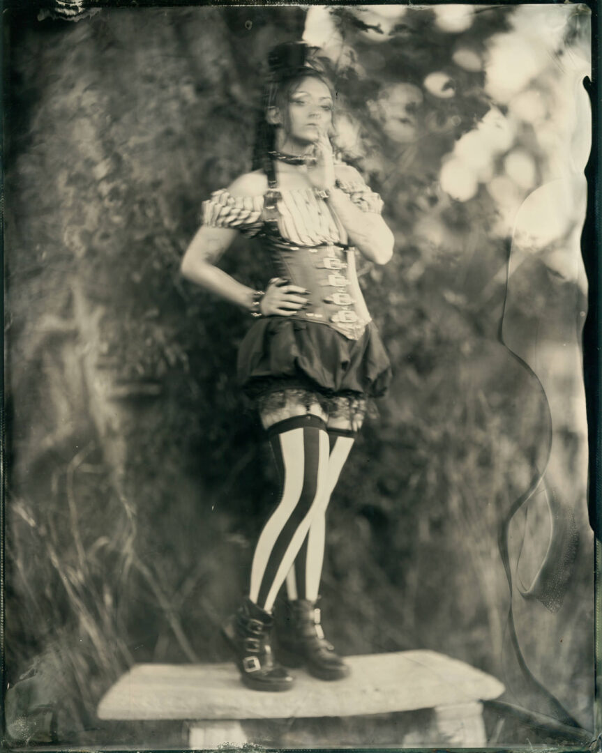 8x10 inch tintype of a young model in period costume