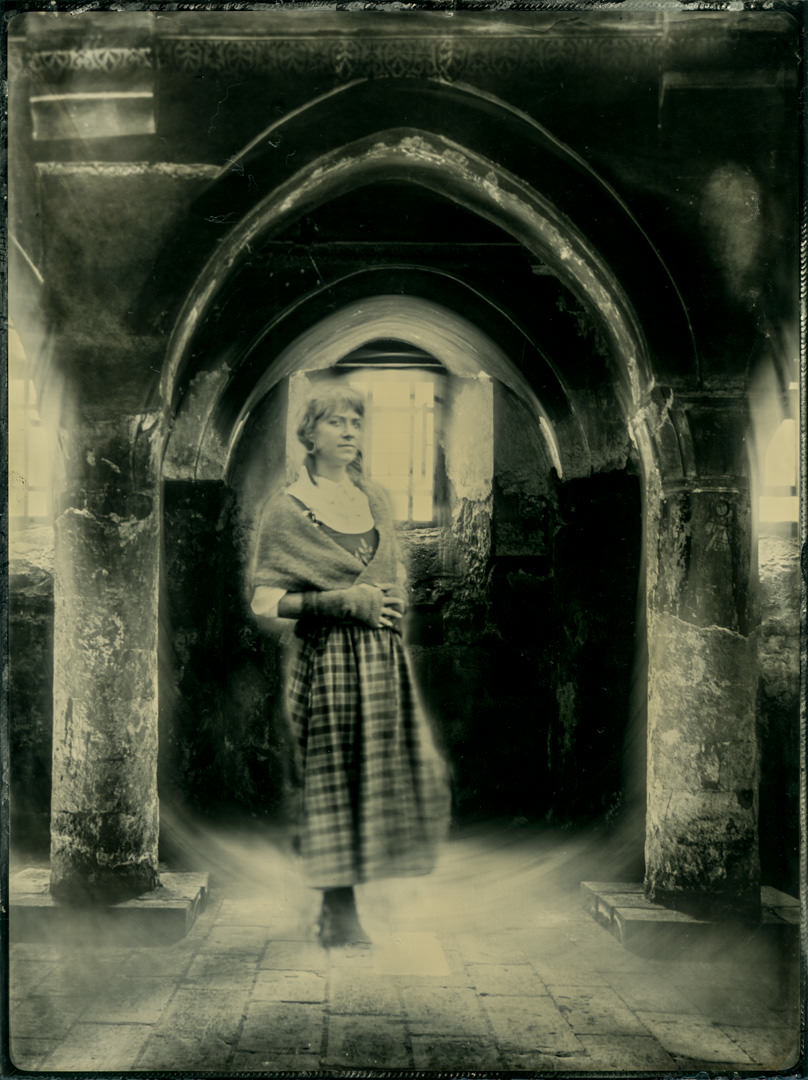 Cosplay woman in a tintype image